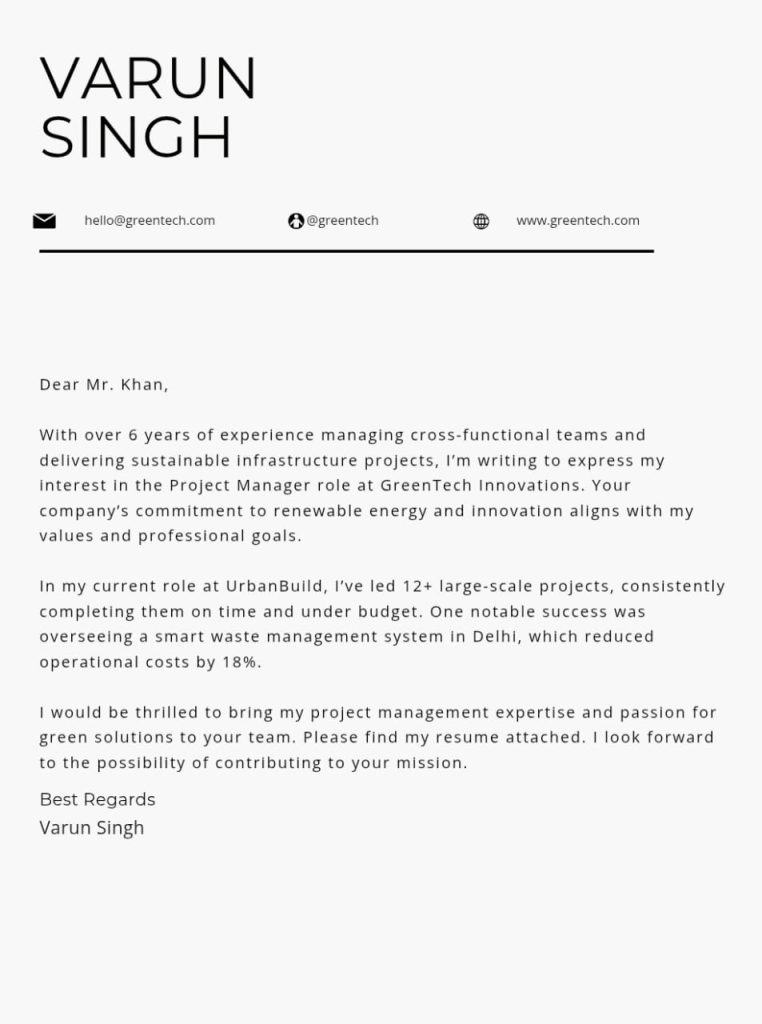 example of a cover letter of an experienced person.
