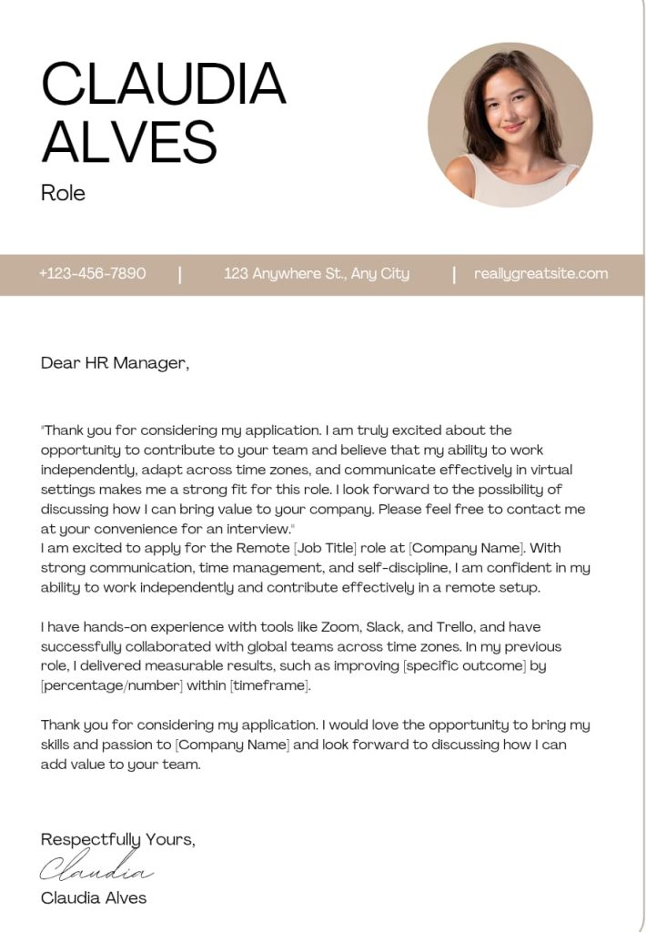 A sample of a cover letter.