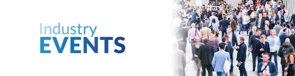 shows a busy professional gathering, which conveys networking, collaboration, and active participation. The text “Industry EVENTS”