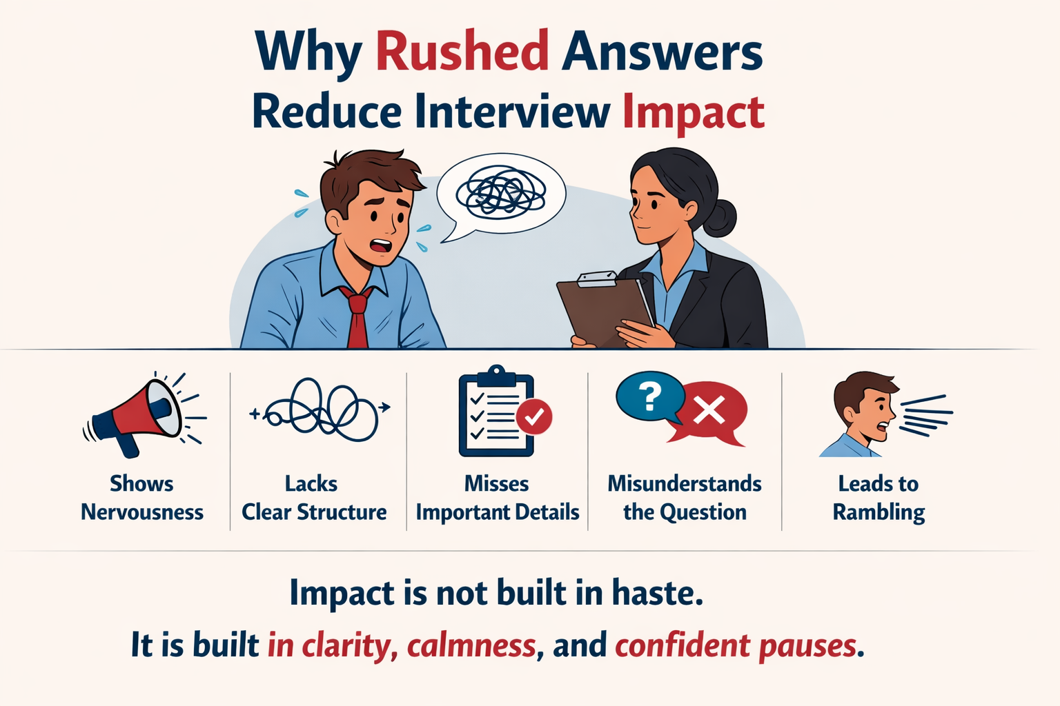 Why rushed answers reduce interview impact
