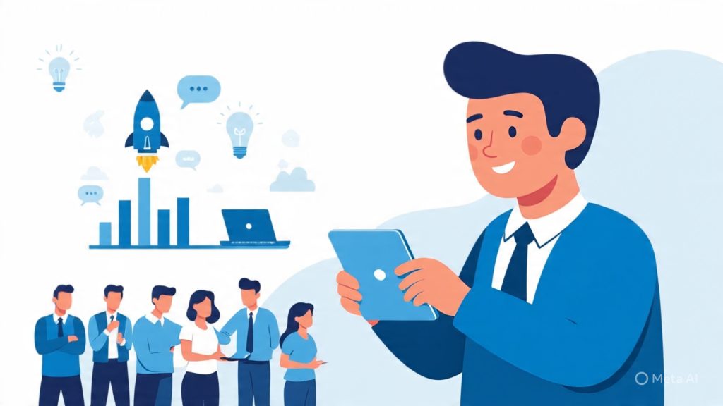 Jobs at startups
A modern flat-style illustration showing a young professional standing ahead of a crowd and discovering a hidden startup opportunity. In the background, there are small growing startup icons like lightbulbs, rockets launching, graphs rising, and laptops. The main character is using a smartphone and laptop, symbolizing LinkedIn networking and online outreach. Around them are subtle elements like chat bubbles, connection lines, and “hiring soon” signs. The crowd behind looks confused or waiting, while the main character is confidently moving forward. Bright, clean color palette with blue, white, and soft gradient tones. Minimal, professional, and inspiring design. Wide composition, suitable for a blog header.