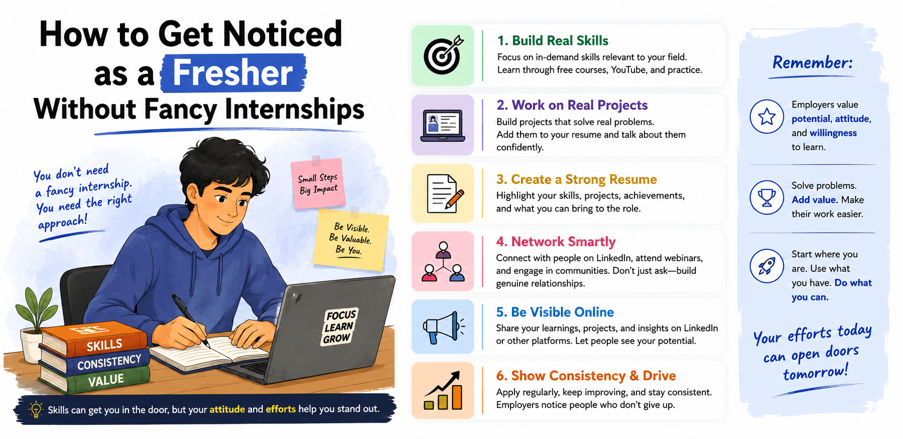 How to Get Noticed as a Fresher Without Fancy Internships