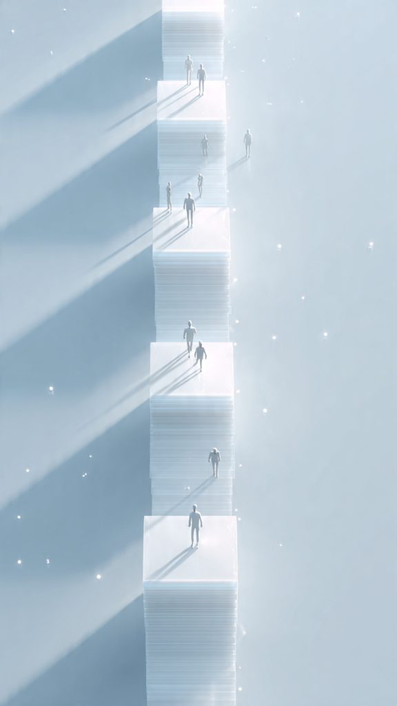 Design Simple Career Paths
A minimalist 3D illustration showing a straight and simple upward path like a clean bridge made of light blocks, symbolizing career progression. Small abstract human figures walk upward step by step. Background is a soft gradient corporate environment with subtle glow effects. Very clean, modern, and easy to understand visual storytelling. No text, no UI elements. 1600x778.