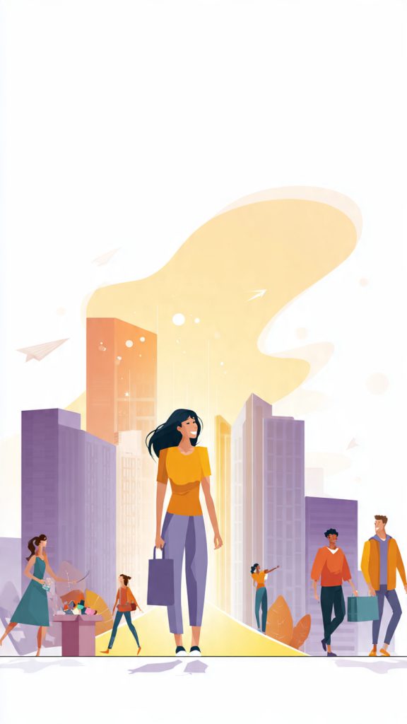 Volunteering Experience
Animated illustration showing a volunteer's journey toward a professional career. In the foreground, a smiling volunteer stands confidently while community service activities take place on the left, including people organizing donations and helping others. A glowing path symbolizes growth and career progression, leading to a professionally dressed woman walking toward a modern city skyline on the right. Visual symbols representing teamwork, leadership, achievement, and career development appear above the pathway, highlighting how volunteer experience can transform into professional opportunities.