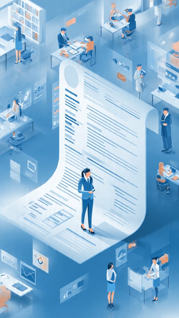 Write a Fresher Resume
create image Create a realistic and professional career-themed illustration. A young fresher stands confidently in the center holding a resume, while looking at a large blank resume template that is gradually filling with sections like Education, Skills, Projects, Certifications, Volunteer Work, and Achievements. Around the fresher are floating icons representing learning, writing, teamwork, online courses, portfolios, and career growth. The background shows a modern office environment with recruiters reviewing resumes and noticing the candidate. The mood should be inspiring, hopeful, and motivational, emphasizing that even candidates with no work experience have valuable skills and potential. Clean composition, high detail, realistic lighting, professional career-development theme, modern corporate style, wide banner layout, no text, no words, no tips, no watermarks.