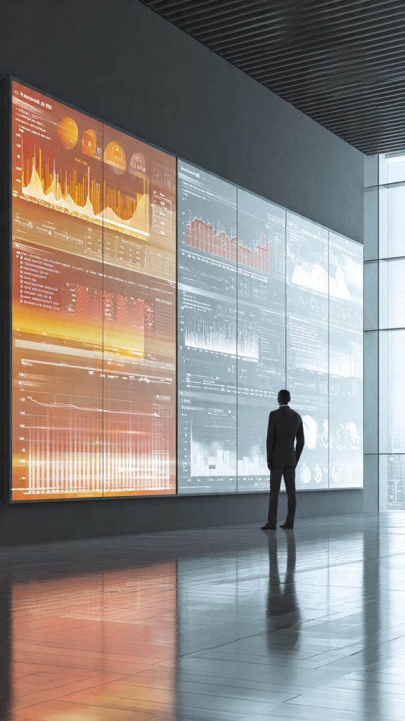  L&D Teams Can Use Data
create image A realistic corporate training and development scene showing a professional standing beside a large digital analytics display. The screen features business performance charts, learning metrics, and data visualizations that represent how Learning and Development (L&D) teams measure training effectiveness and organizational impact. The environment is modern, professional, and focused on workforce development and data-driven decision-making.