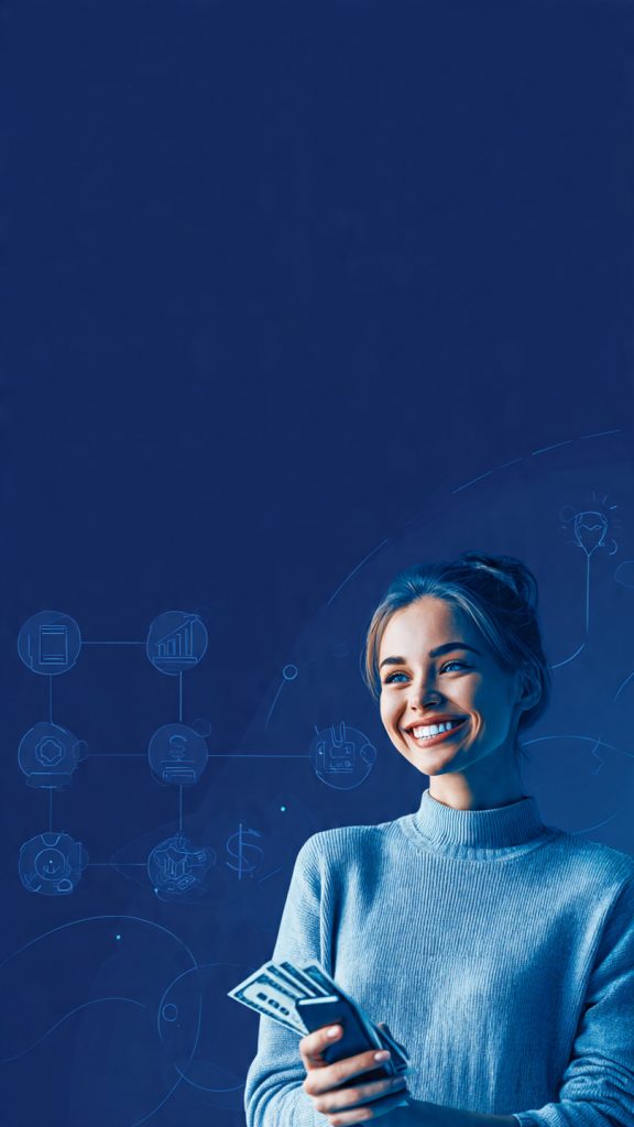 9–5 Skills to Earn Extra Income
A professional banner illustrating the concept of earning extra income from workplace skills. On the right, a smiling woman holds cash, symbolizing additional earnings. On the left, icons representing communication, technical, and business skills connect through an arrow to a dollar symbol labeled “Extra Income.” The background features a modern dark blue gradient, creating a clean and motivating career-growth theme.