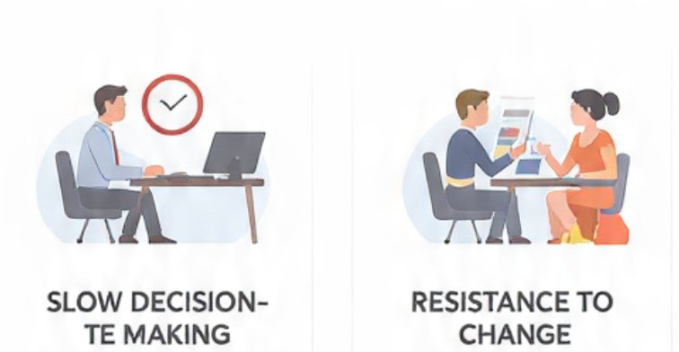 Company Is Stuck in Old Ways of Working
An infographic titled “How to Recognize If a Company Is Stuck in Old Ways of Working,” showing 10 visual panels that highlight outdated workplace patterns such as slow decision-making, resistance to change, heavy manual work, outdated tools, overly formal communication, fear of experimentation, hierarchy-driven decisions, slow market response, employee frustration, and outdated training methods. The design uses simple flat illustrations of office workers, computers, documents, and warning symbols arranged in a clean grid layout on a white background.